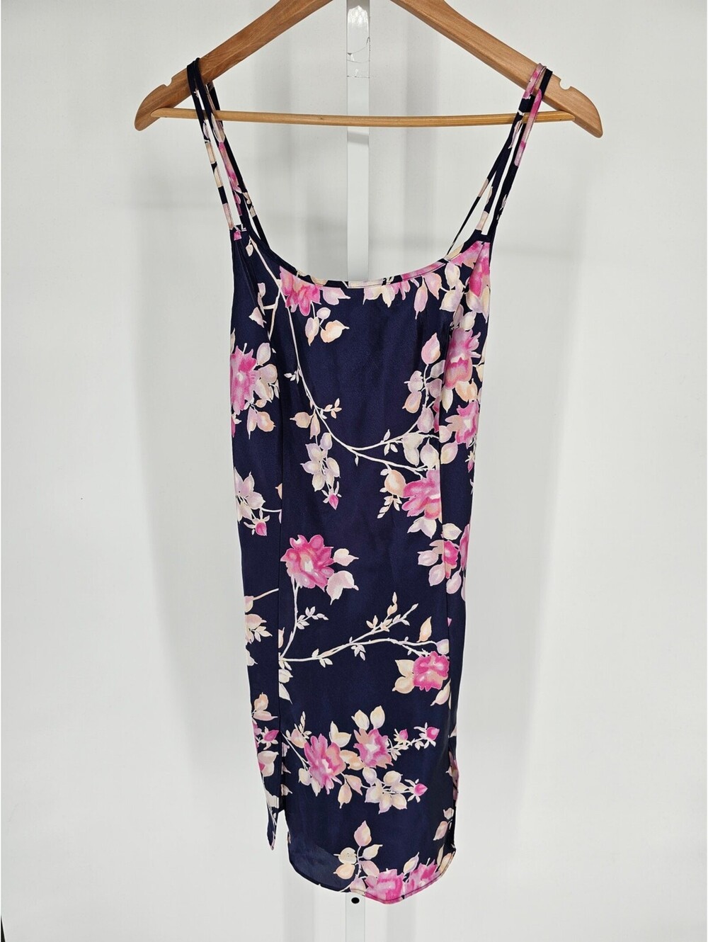 Vintage 1990s Fredericks of Hollywood Sz L Purple Satin Nightgown Pink Floral